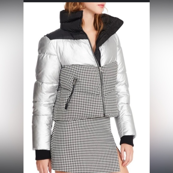 Steve Madden Ariana Houndstooth Panel Puffer jacket size small - Picture 1 of 5